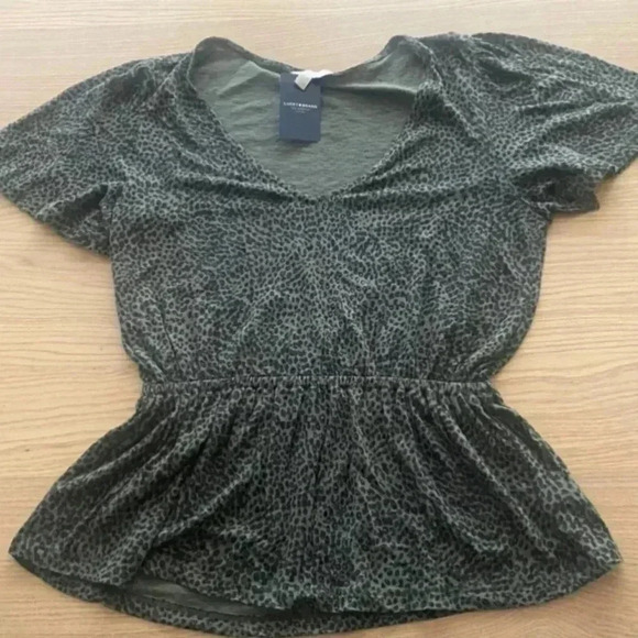 🆕Lucky🍀Brand Olive Leopard Print Babydoll Top🆕 - Picture 2 of 11